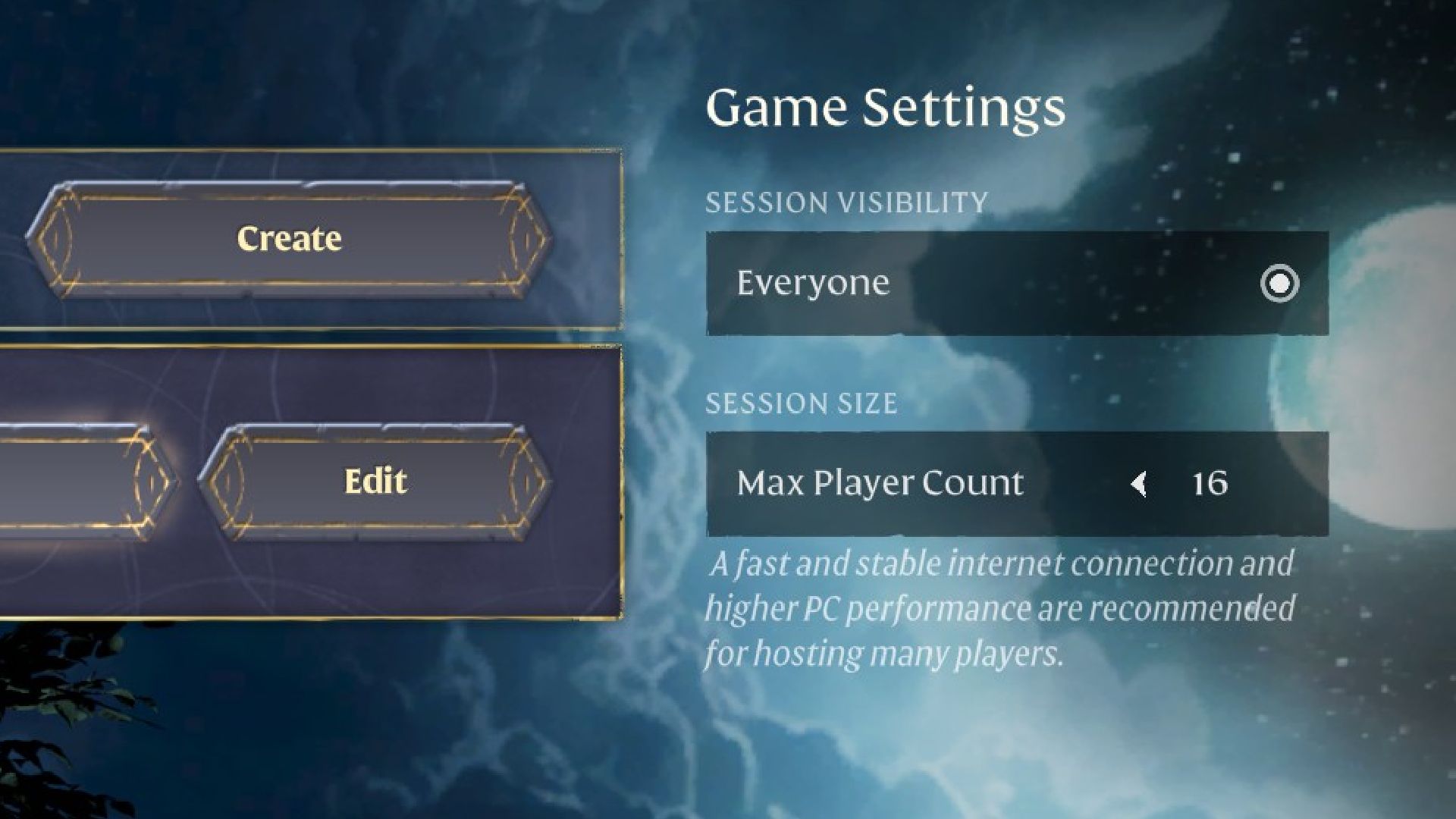 enshrouded game settings for hosting