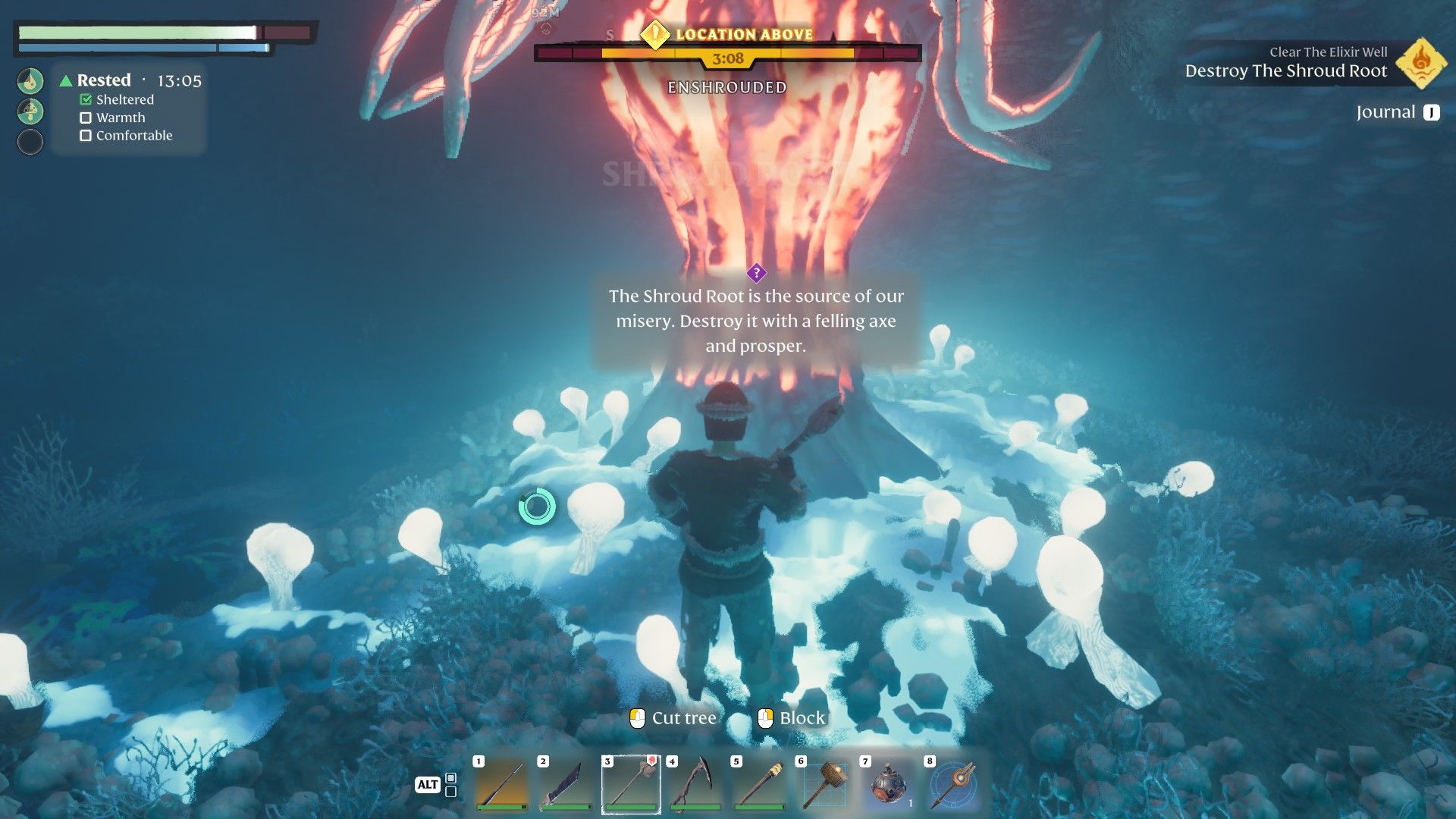 enshrouded player standing at shroud root