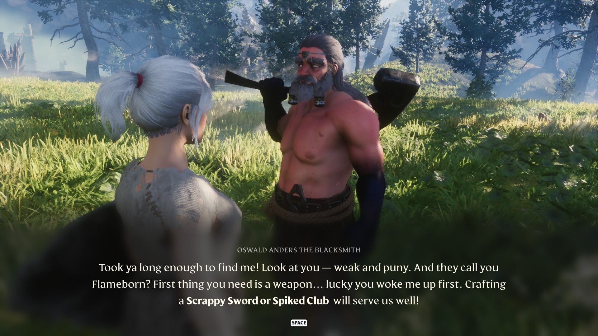 enshrouded player talking to oswald anders the blacksmith
