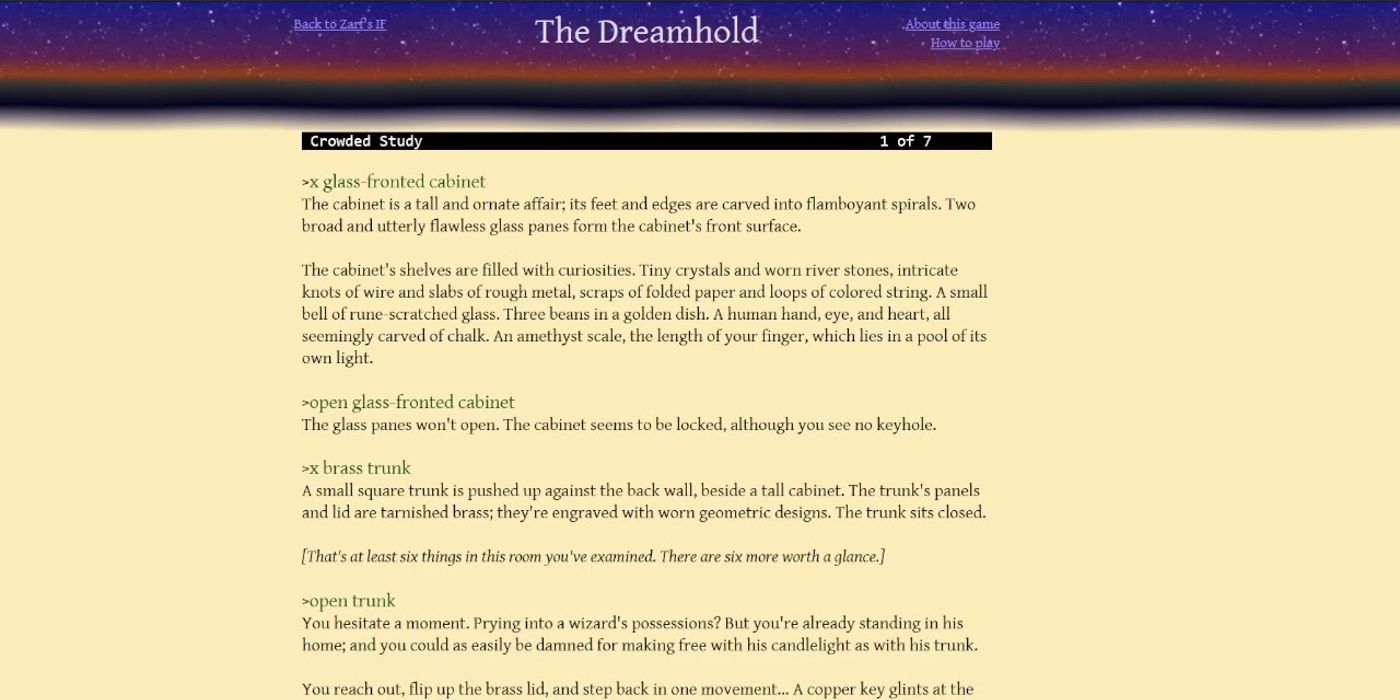 Bild des Text-Gameplays von The Dreamhold