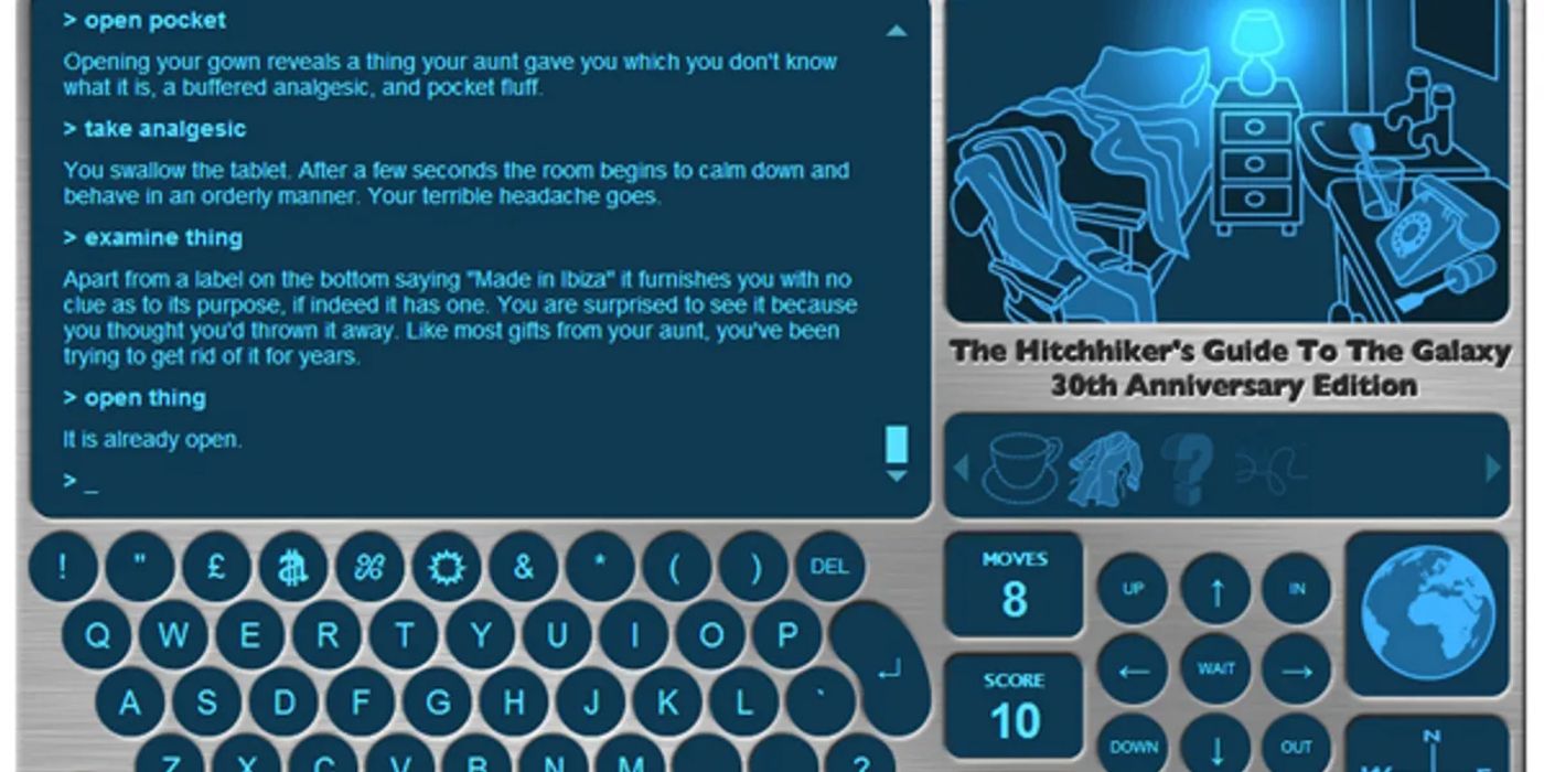 Bild des textbasierten Gameplays von Hitchhiker's Guide to the Galaxy