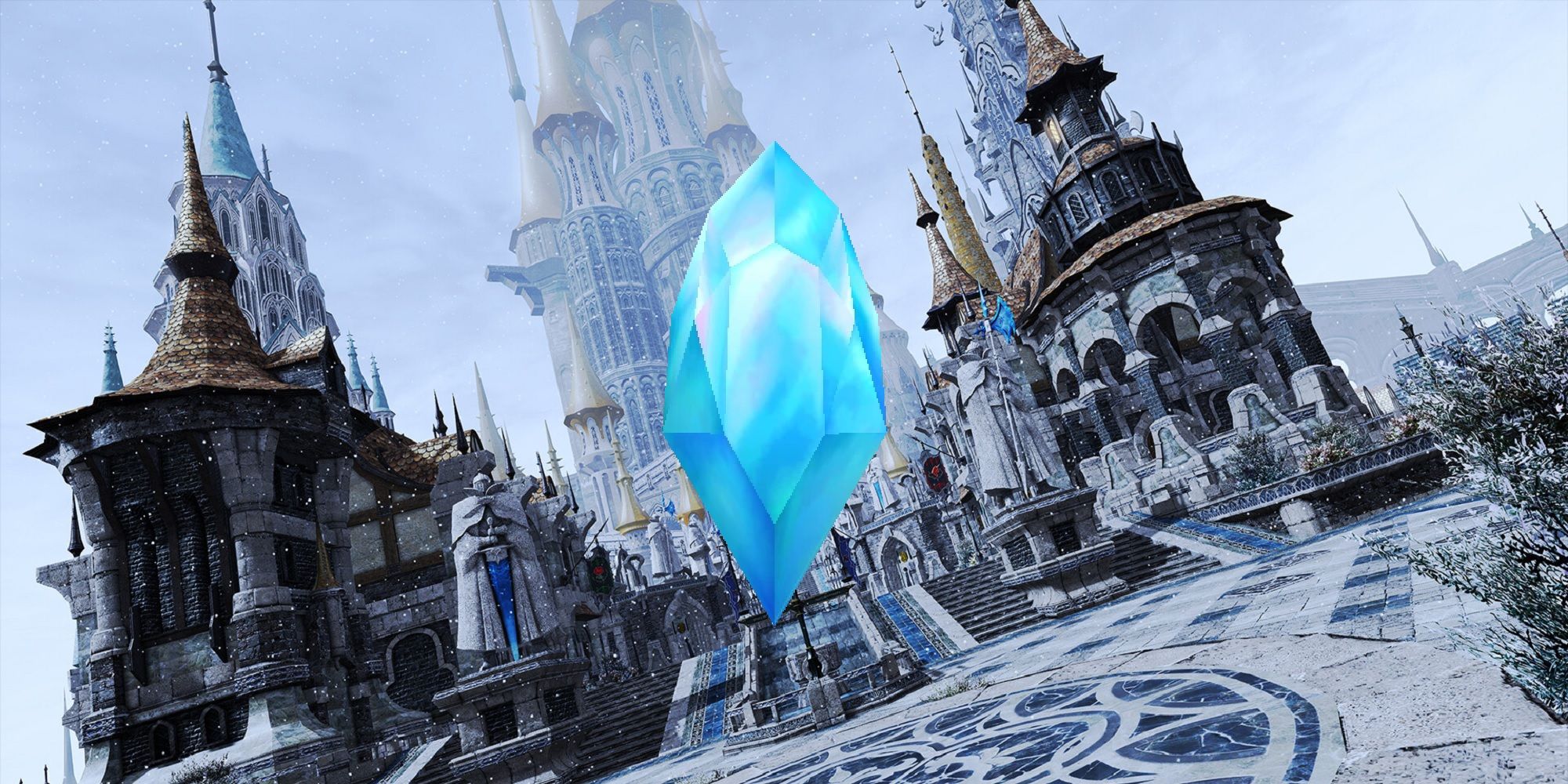 A crystal superimposed over a scene from Final Fantasy