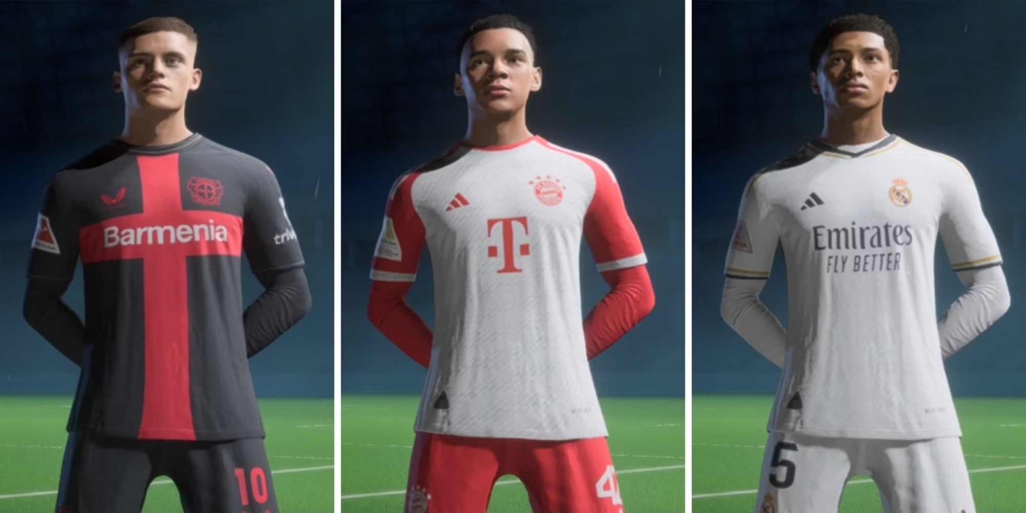 Florian Wirtz, Jamal Musiala, and Jude Bellingham in EA Sports FC 24