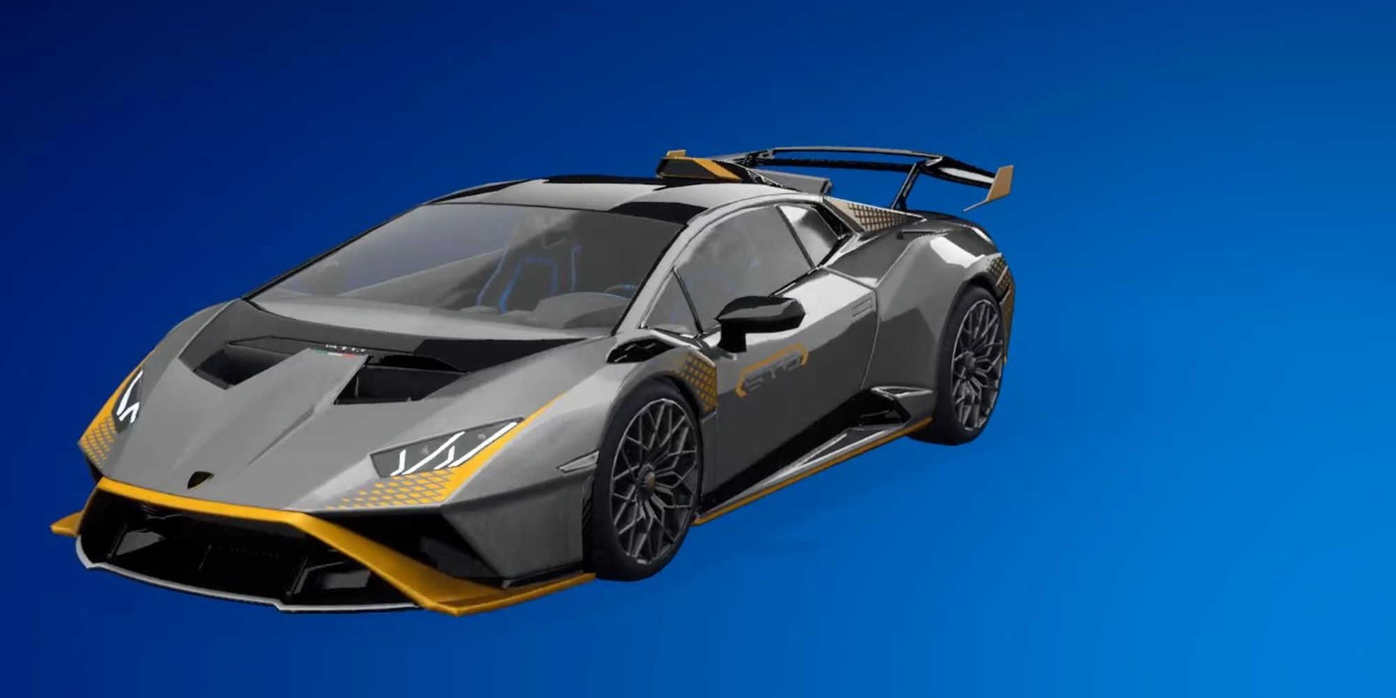 Ein Bild von Fortnite Rocket Racing des STO-Aufklebers auf dem Lamborghini-Auto.