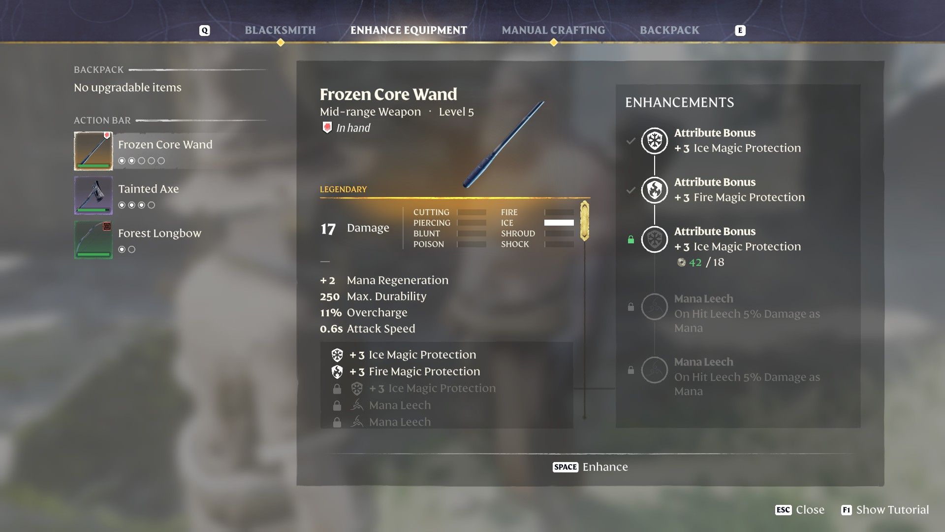 frozen core wand enhancement menu