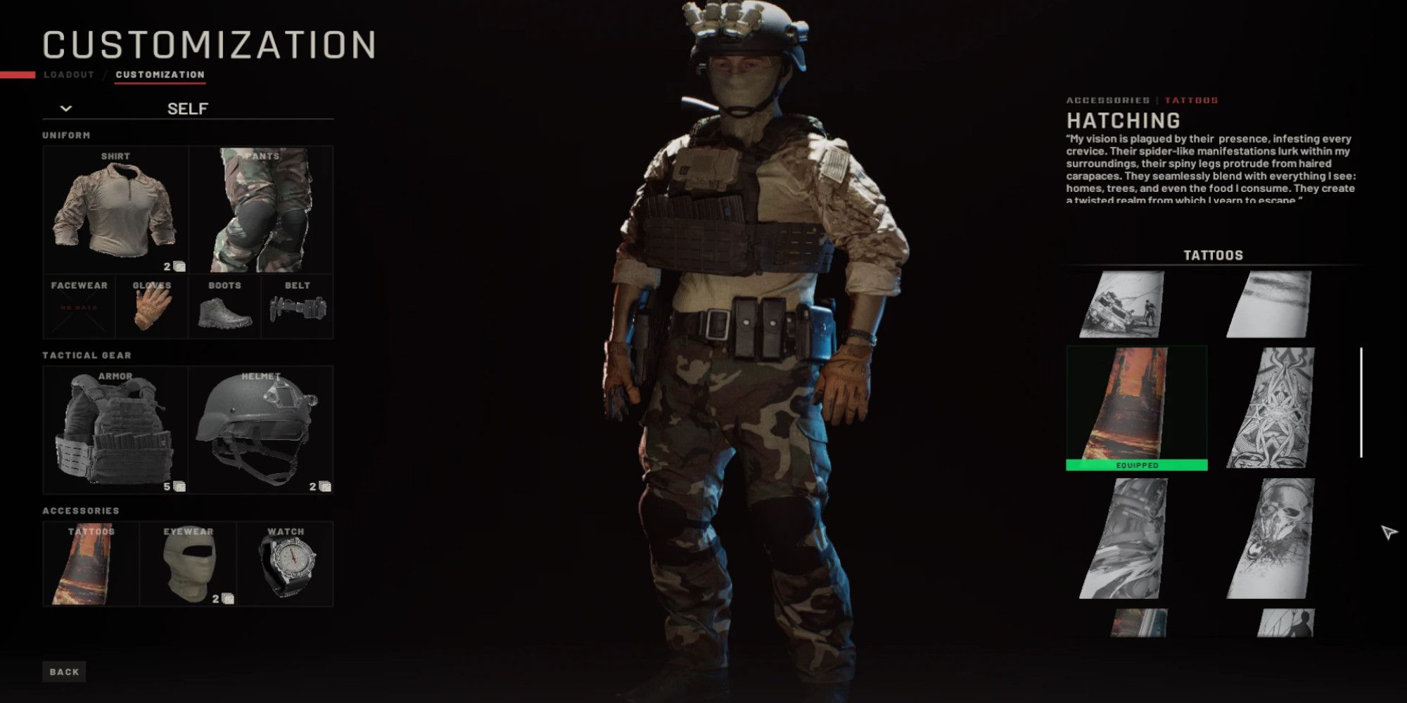 An operator with all of the different cosmetic options unlocked