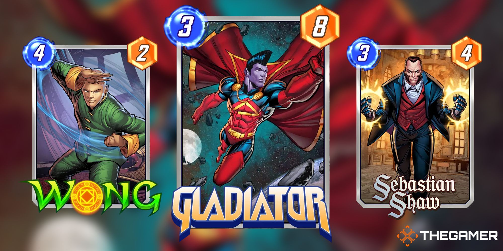 Gladiator, Wong and Sebastian Shaw Cards In Marvel Snap