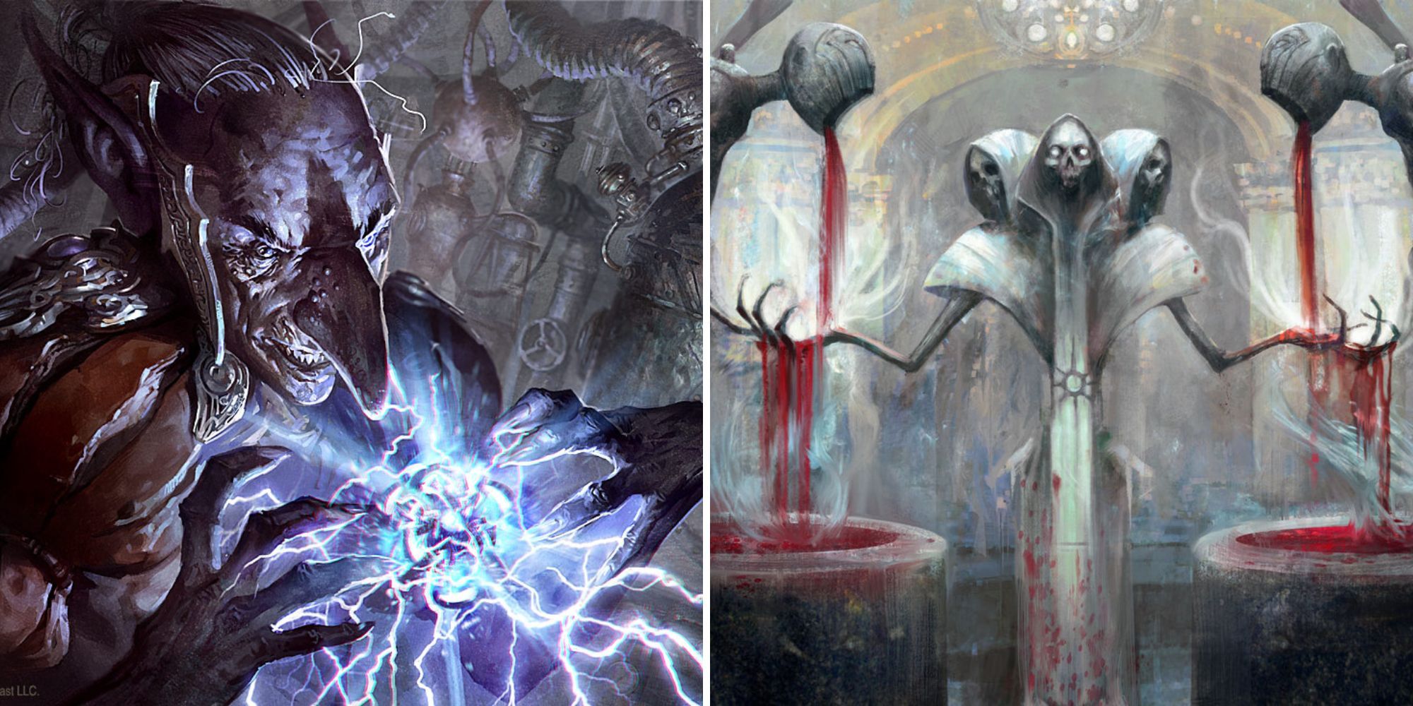 goblin with lightning against wraith with hands full of blood