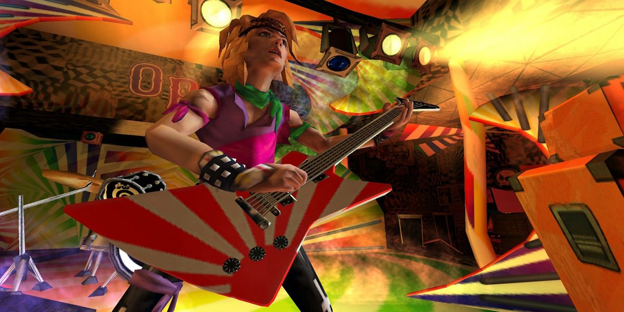 Abrockender Charakter im Gameplay-Screenshot von Guitar Hero Encore Rocks the 80s