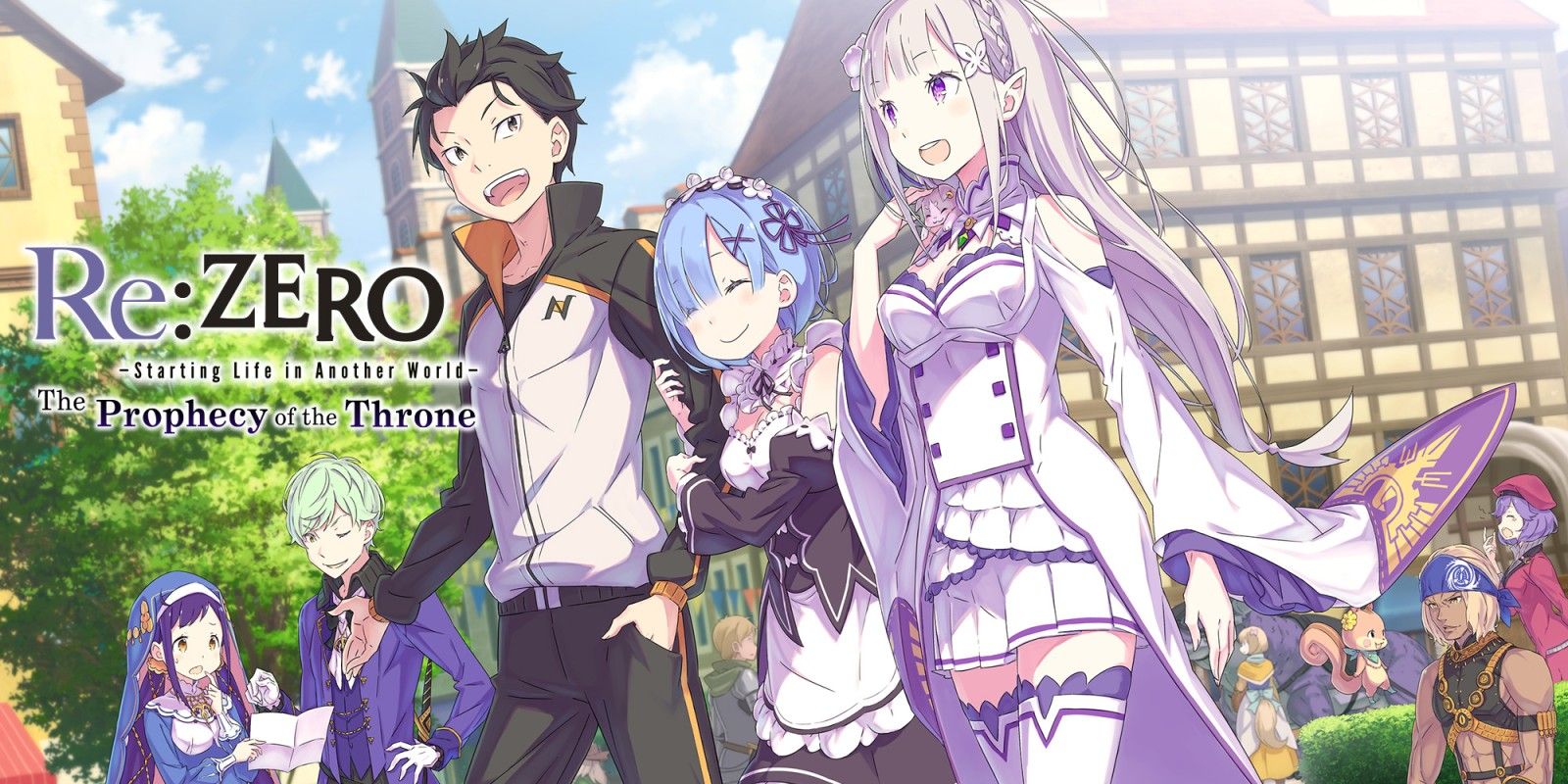 Subaru, Rem, and Emilia walking together in Re:Zero