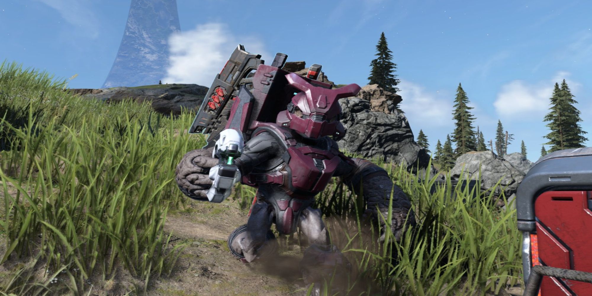 Halo Infinite Grunt Briglard standing in a grassy area