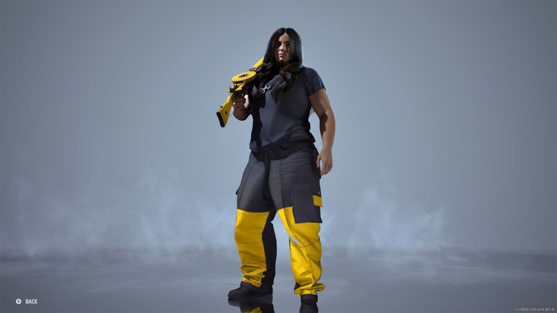 Heavy Class Female Character standing In a Gray Background Holding Gun