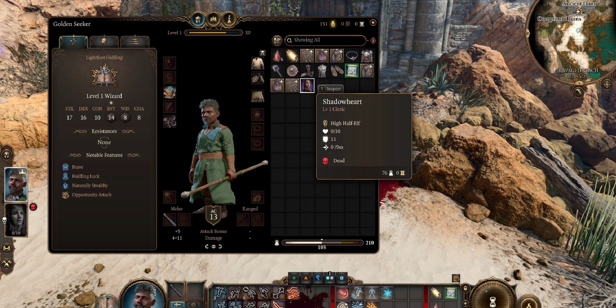 Baldur's Gate 3 player inventory with Shadowheart's corpse inside