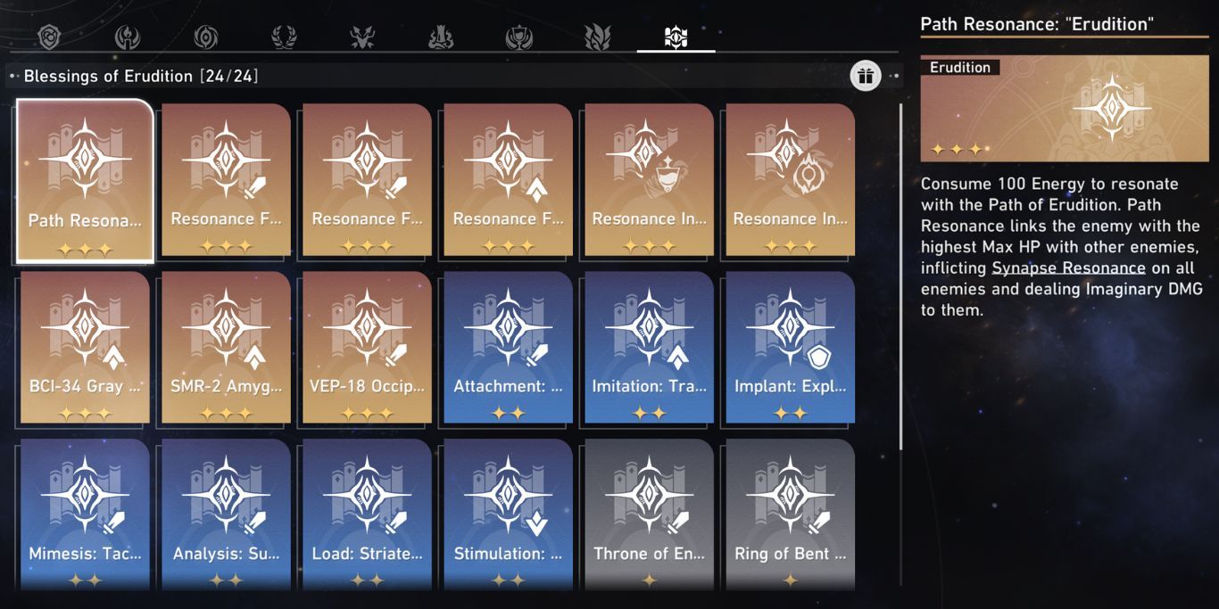 How To Unlock Erudition Path In Simulated Universe Of Honkai Star Rail   Honkai Star Rail Complete Erudition Blessing Screen 