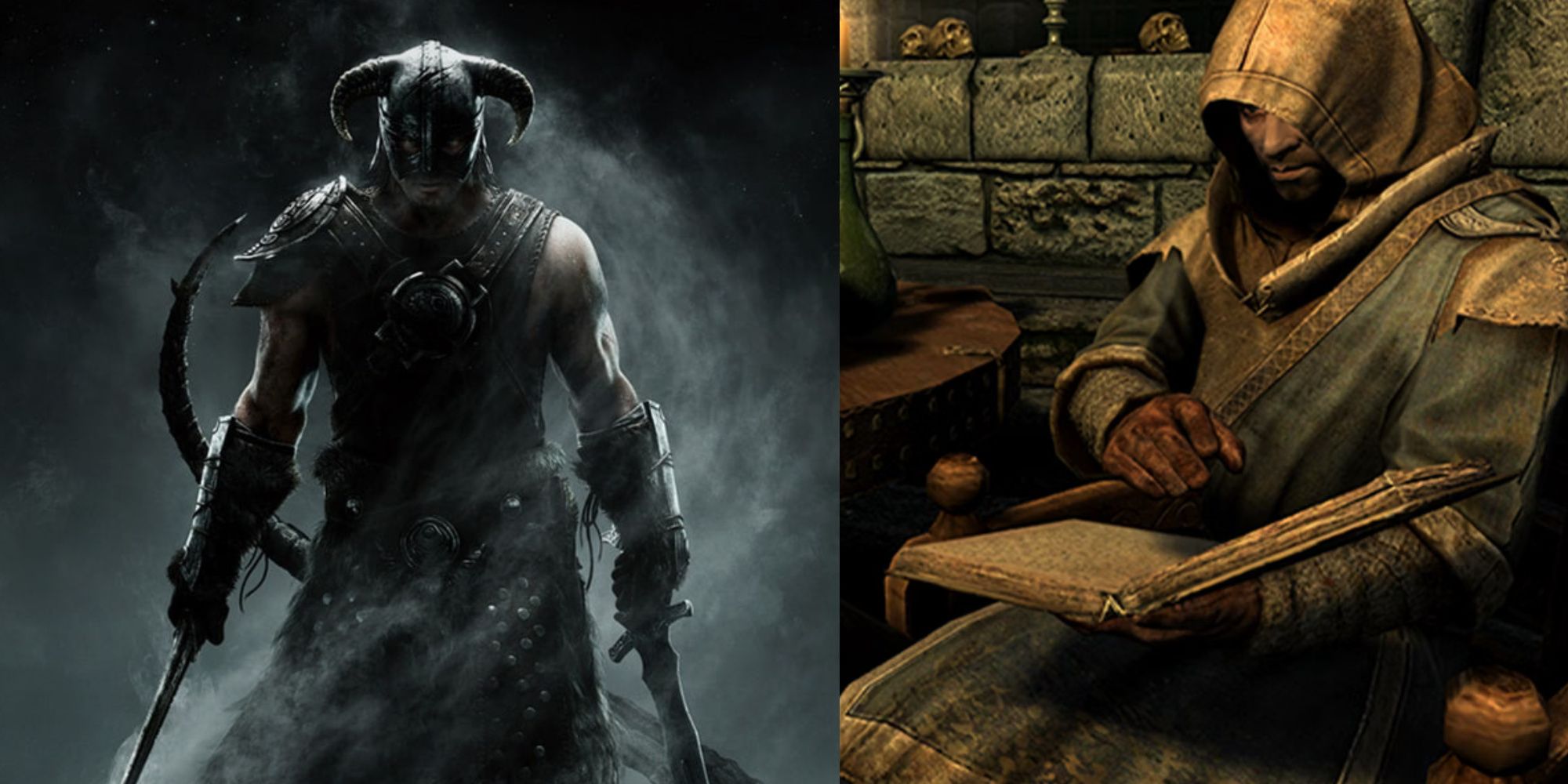 how many items are in skyrim, featured image, with the dragonborn promotional artwork and a mage reading a book
