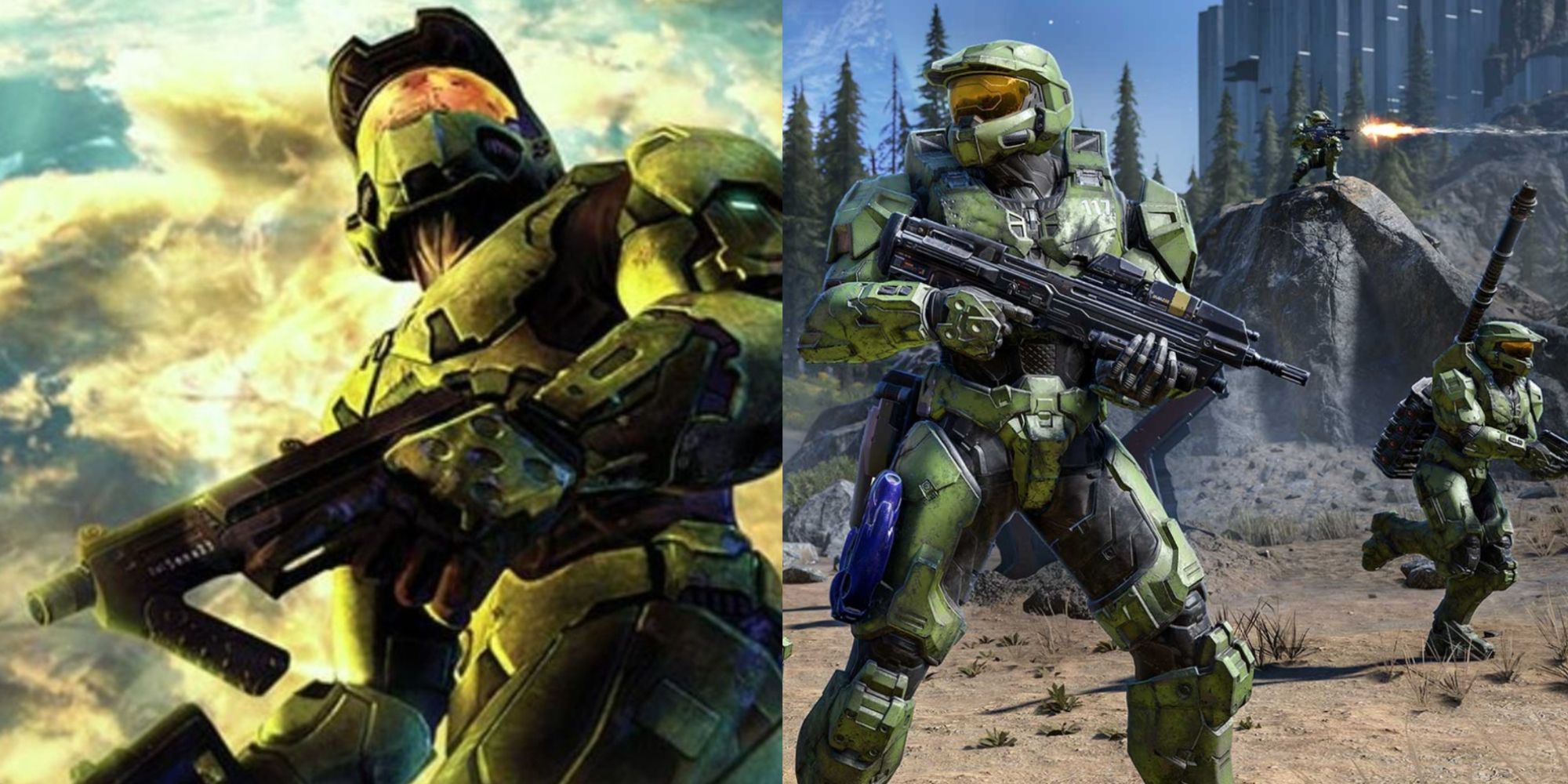 How Many Weapons Are In Halo Featured Split Image Master Chief SMG and Multiple Master Chiefs with weapons