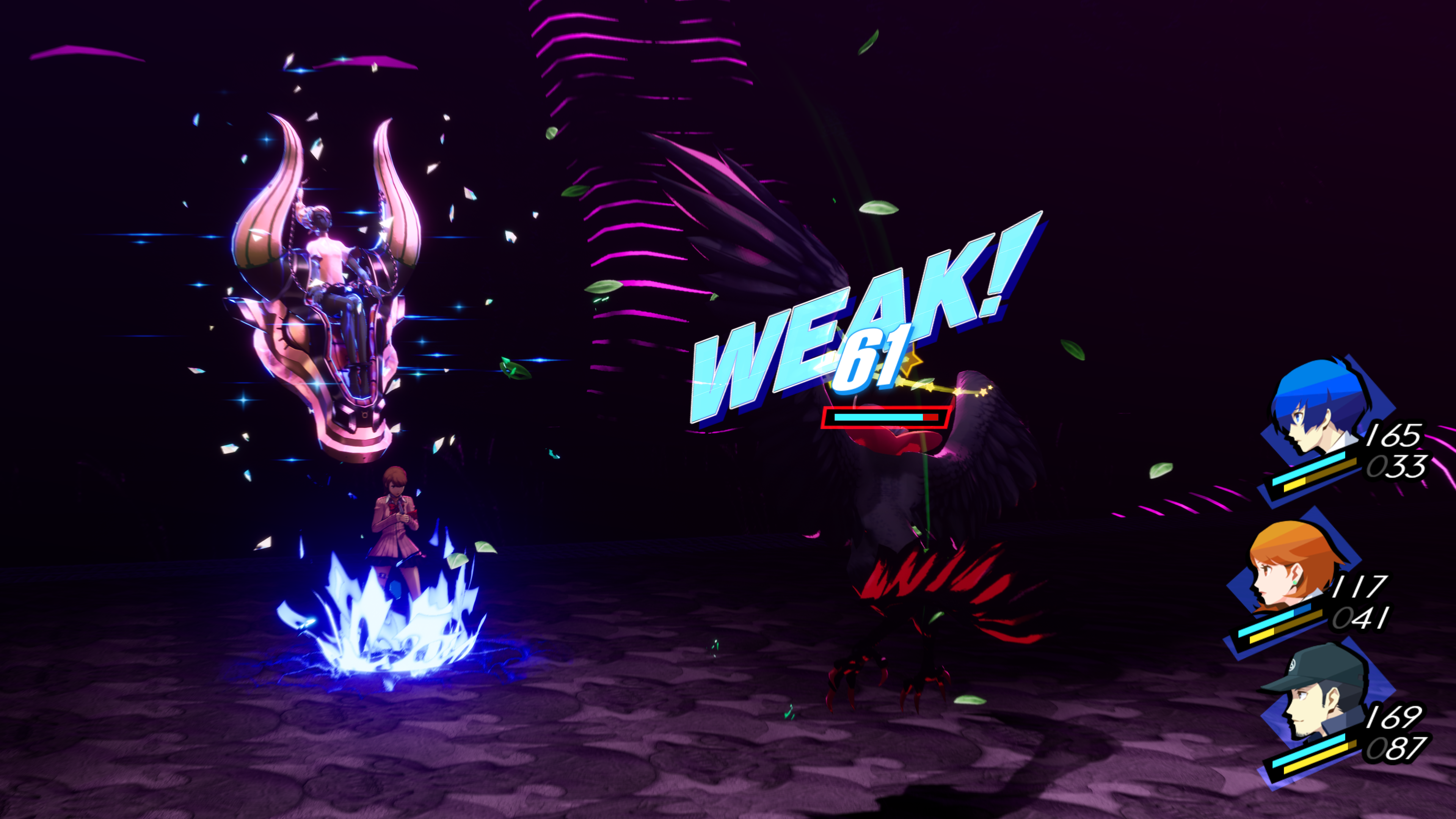 Inflicting extra damage via elemental weakness on Persona 3 Reload Tartarus mini-boss Will O' Wisp Raven-1