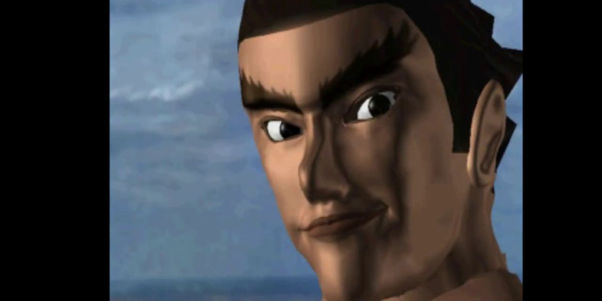 Kazuya smiling at the camera in Tekken 1.