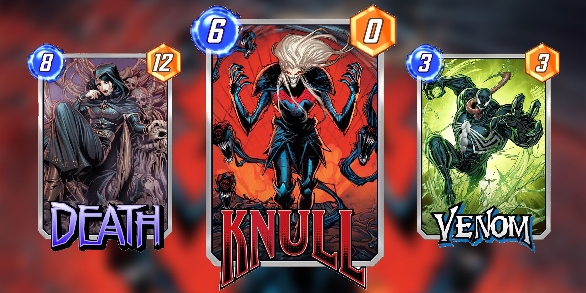 Knull, Death and Venom cards in Marvel Snap