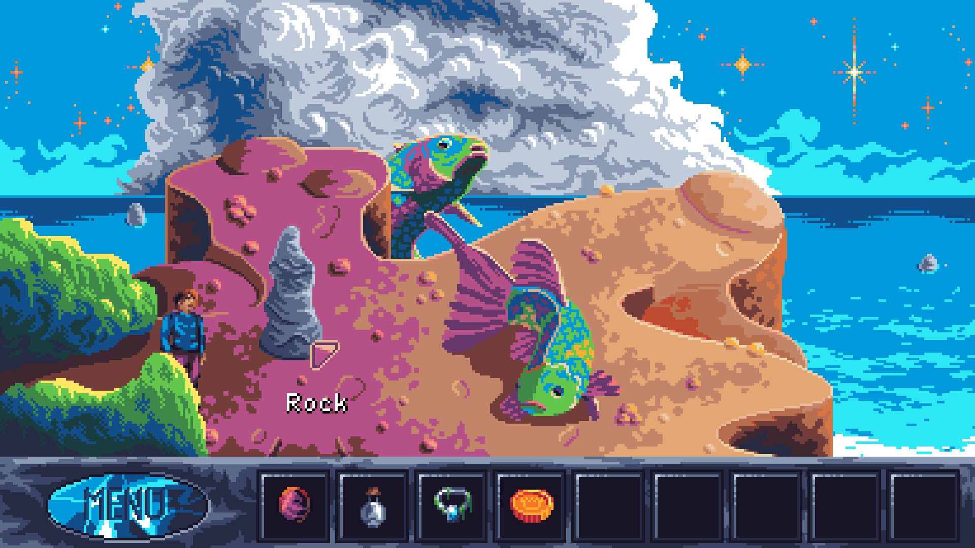 Leo meeting the fish in Twilight Oracle