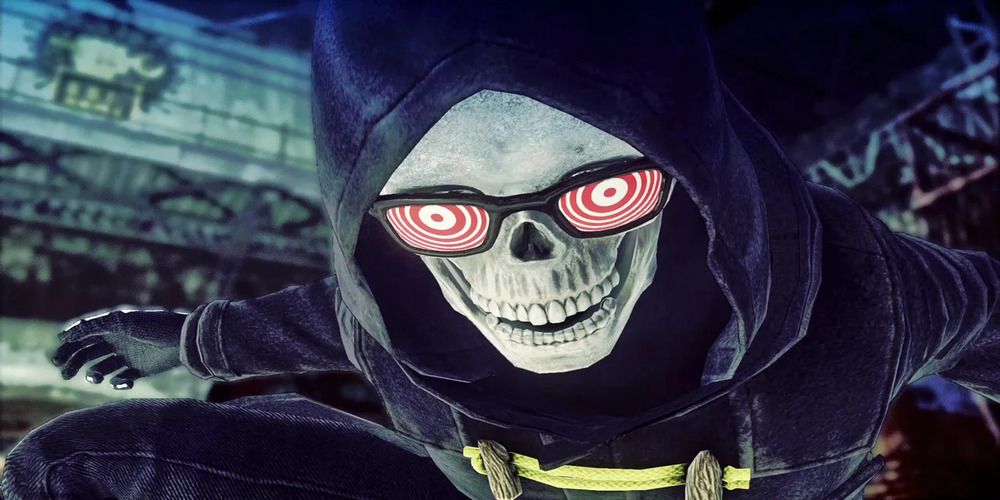 Screenshot from Let It De of the grim reaper known as Uncle Death looking into the camera.