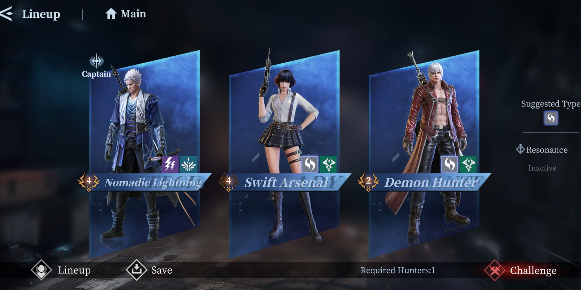 vergil, lady, and dante in a party lineup
