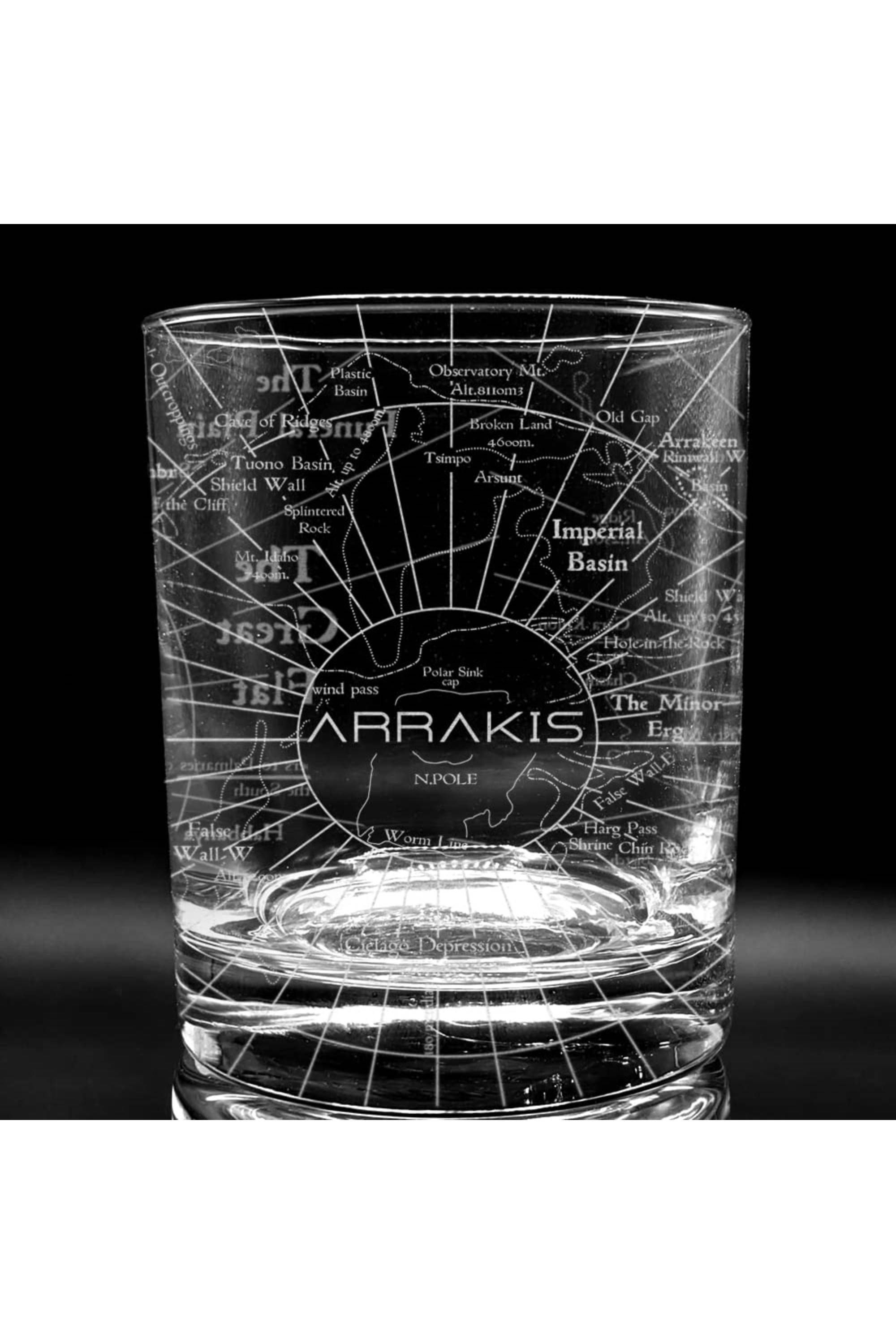 LumEngrave Dünenkarte von Arrakis, graviertes Whiskey Rocks-Glas