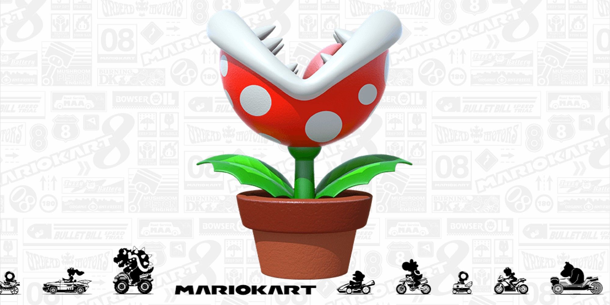 Piranha-Pflanze gegen den Mario Kart 8-Ladebildschirm. 
