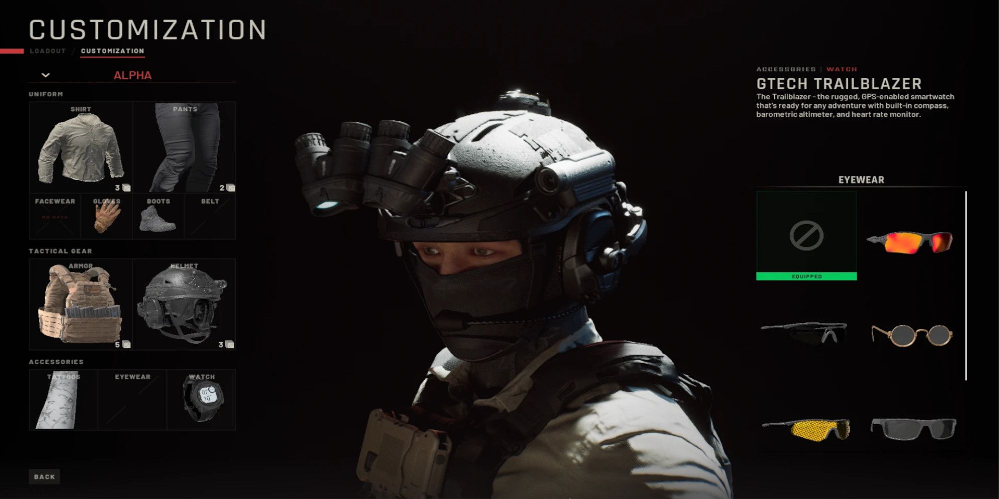 Operator on customization screen wearing a modded mask