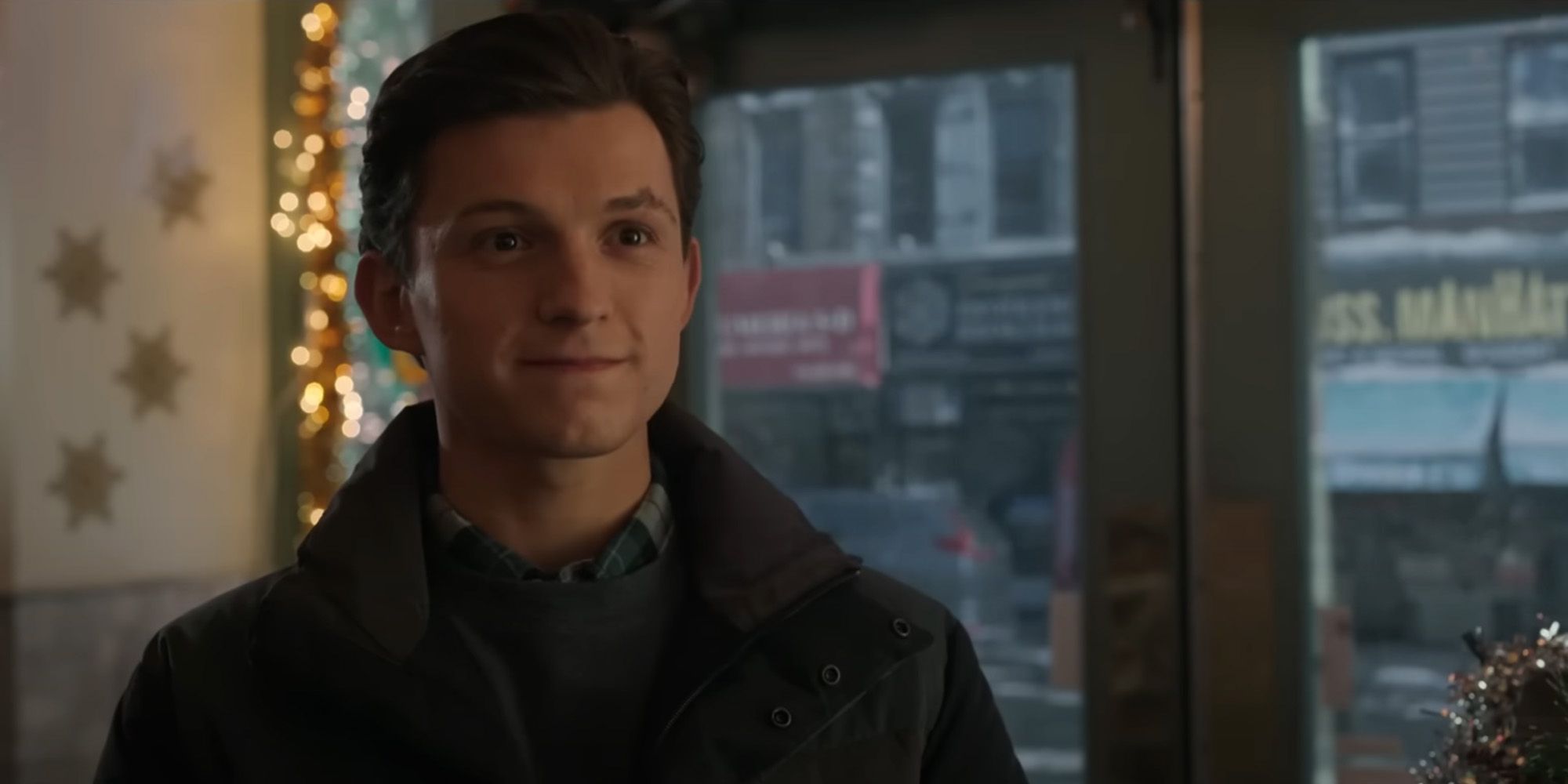 TOM HOLLAND as Peter Parker of Spider-Man.