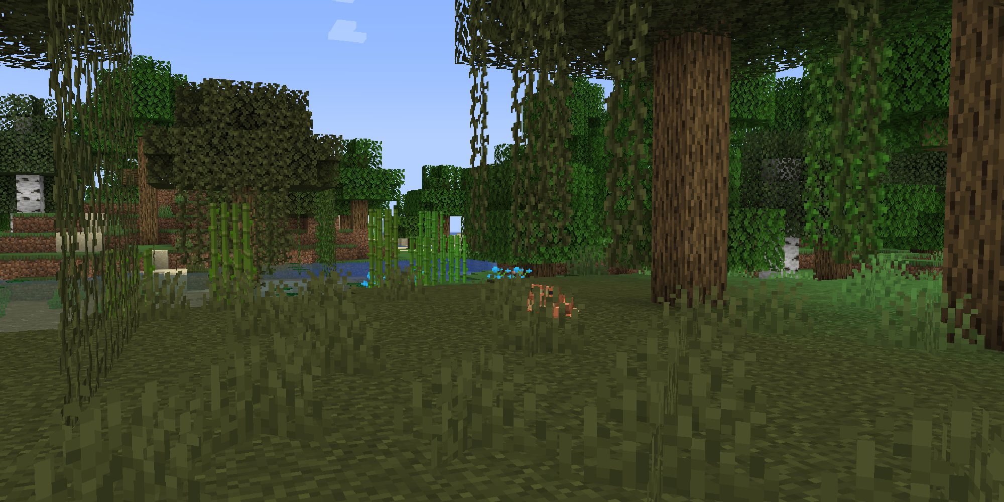 minecraft swamp biome with frog in grass