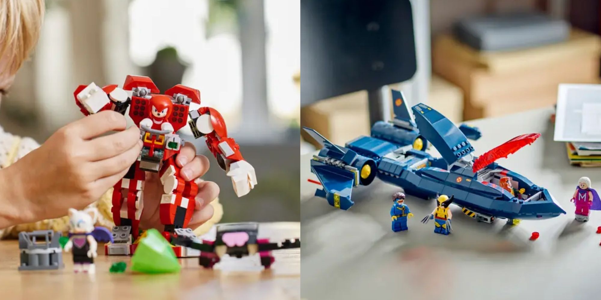knuckles guardian sonic lego set, and x-men x-jet lego set
