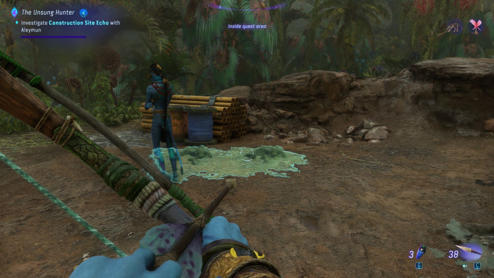 Ikran Prints on the ground near construction materials in Construction Site Echo in Avatar: Frontiers Of Pandora.