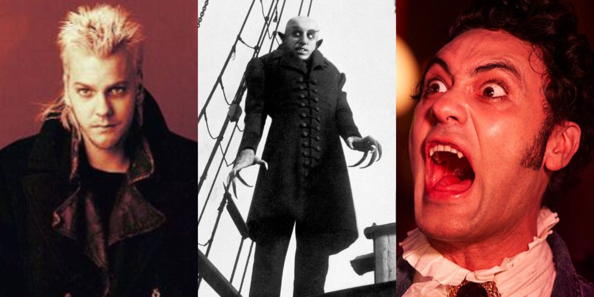 A collage of images from The Lost Boys, Nosferatu and What We Do In The Shadows.