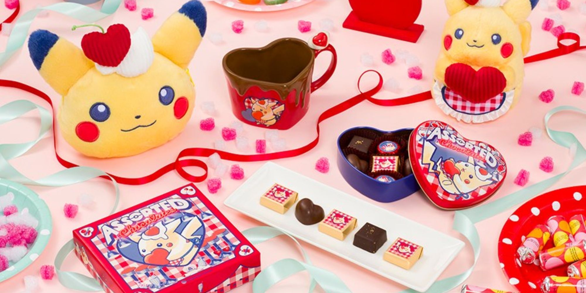 pikachu plushes and chocolates in pokemon valentine's collection