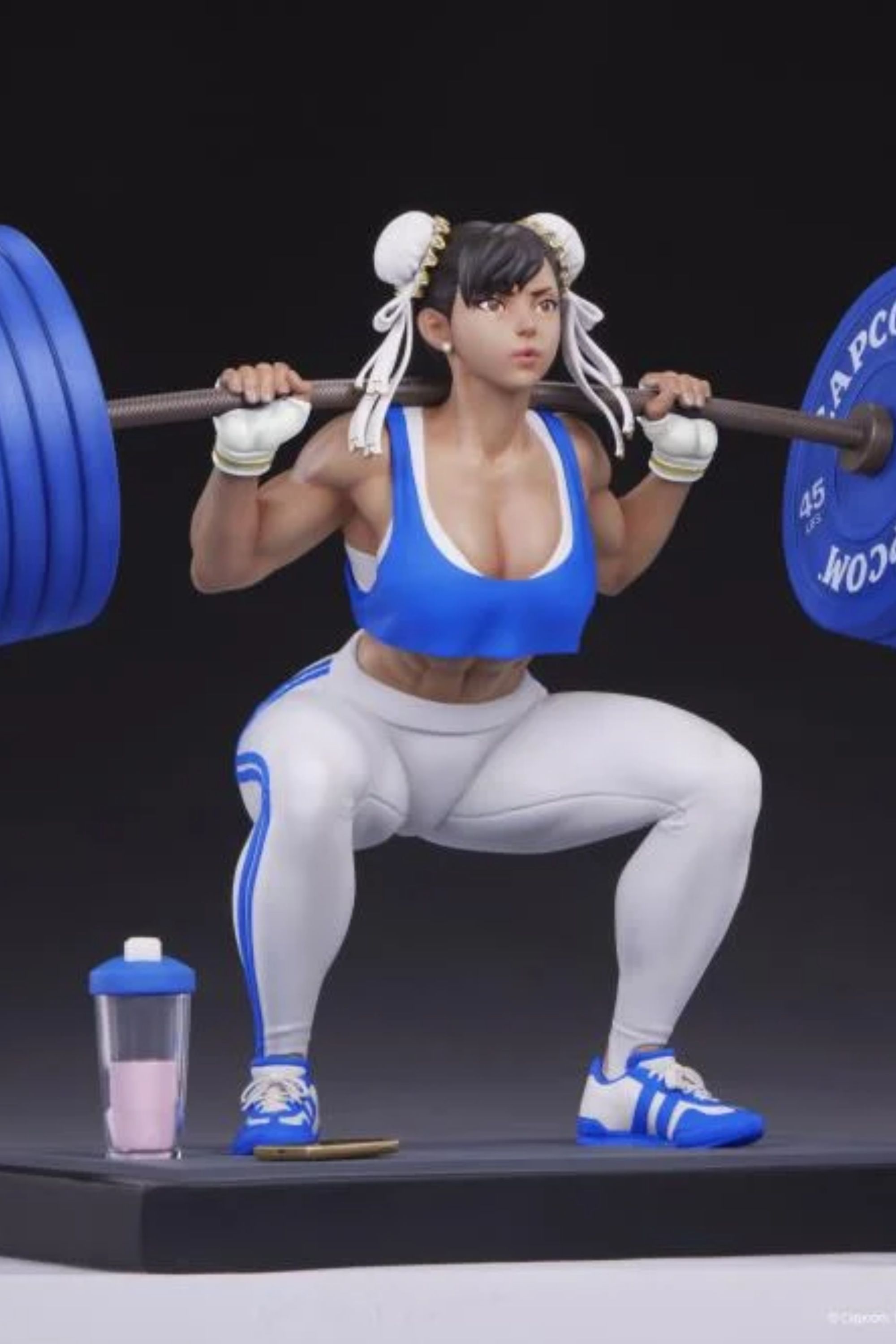 This high quality Street Fighter statue depicts Chun-Li powerlifting mad  weight and it's available for pre-order now