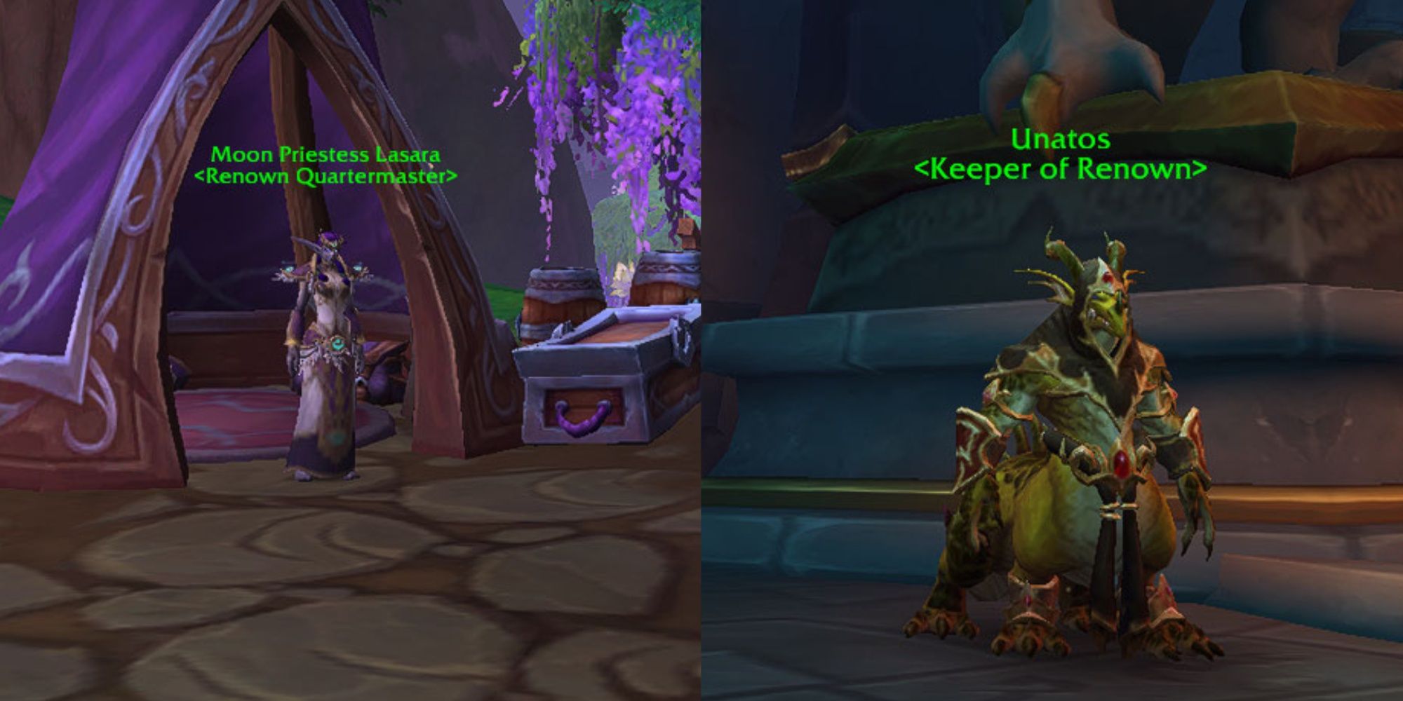 A Night elf and Drakonid Quartermaster in World of Warcraft