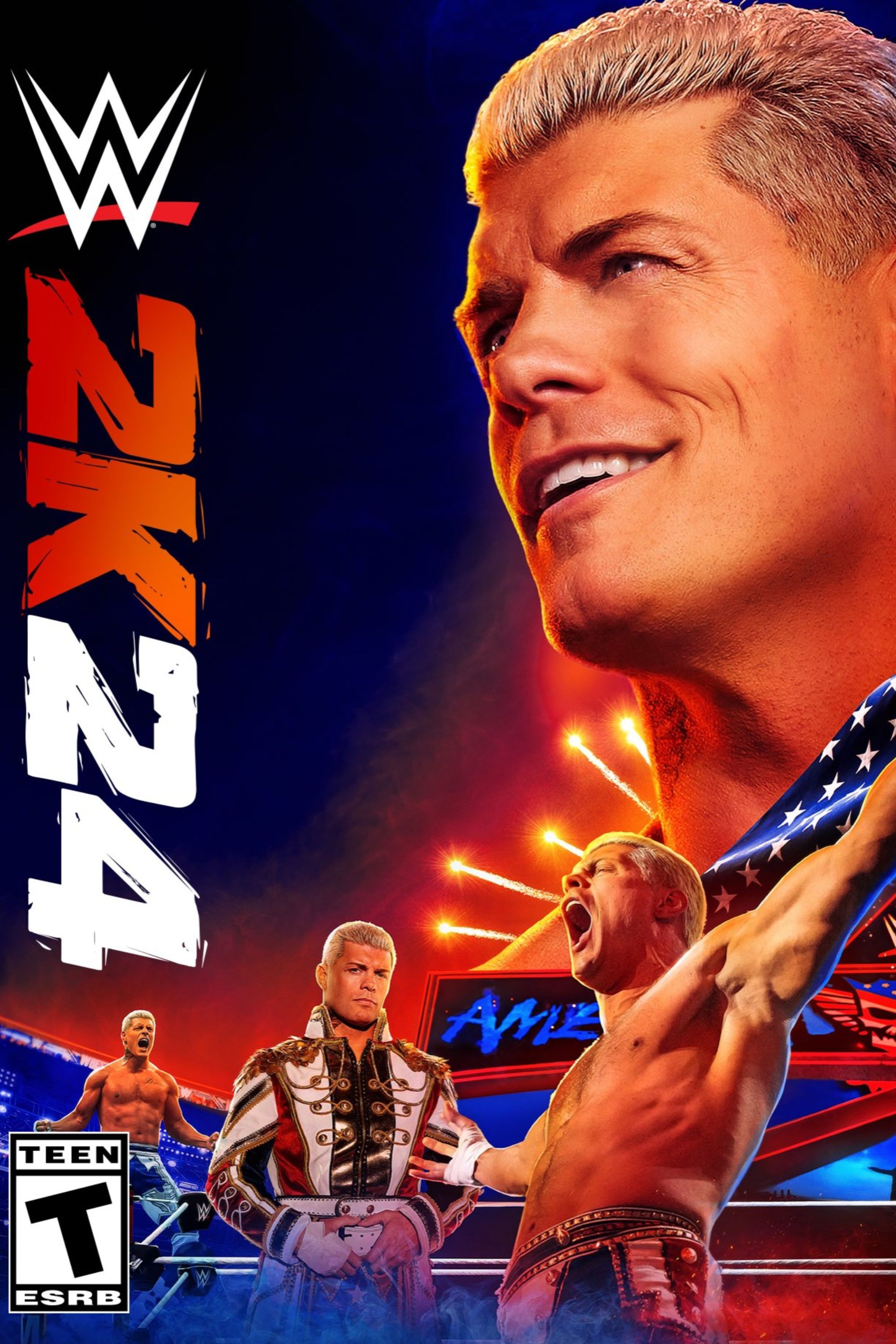 cody rhodes on the wwe 2k24 cover art