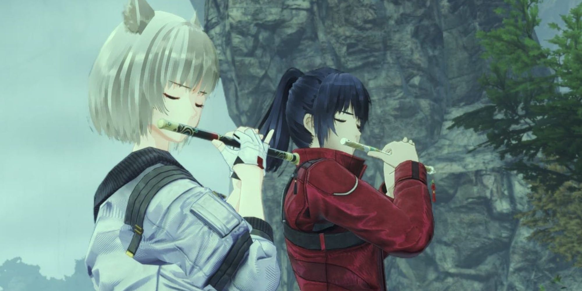noah and mio playing flutes in xenoblade chronicles 3