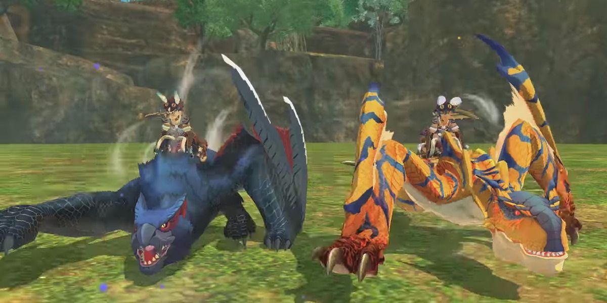 Nargacuga rider and Tigrex rider charging in Monster Hunter Stories 2