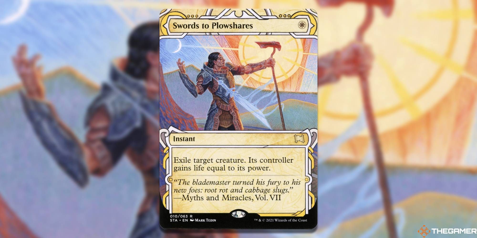 MTG Swords To Plowshares card and art background