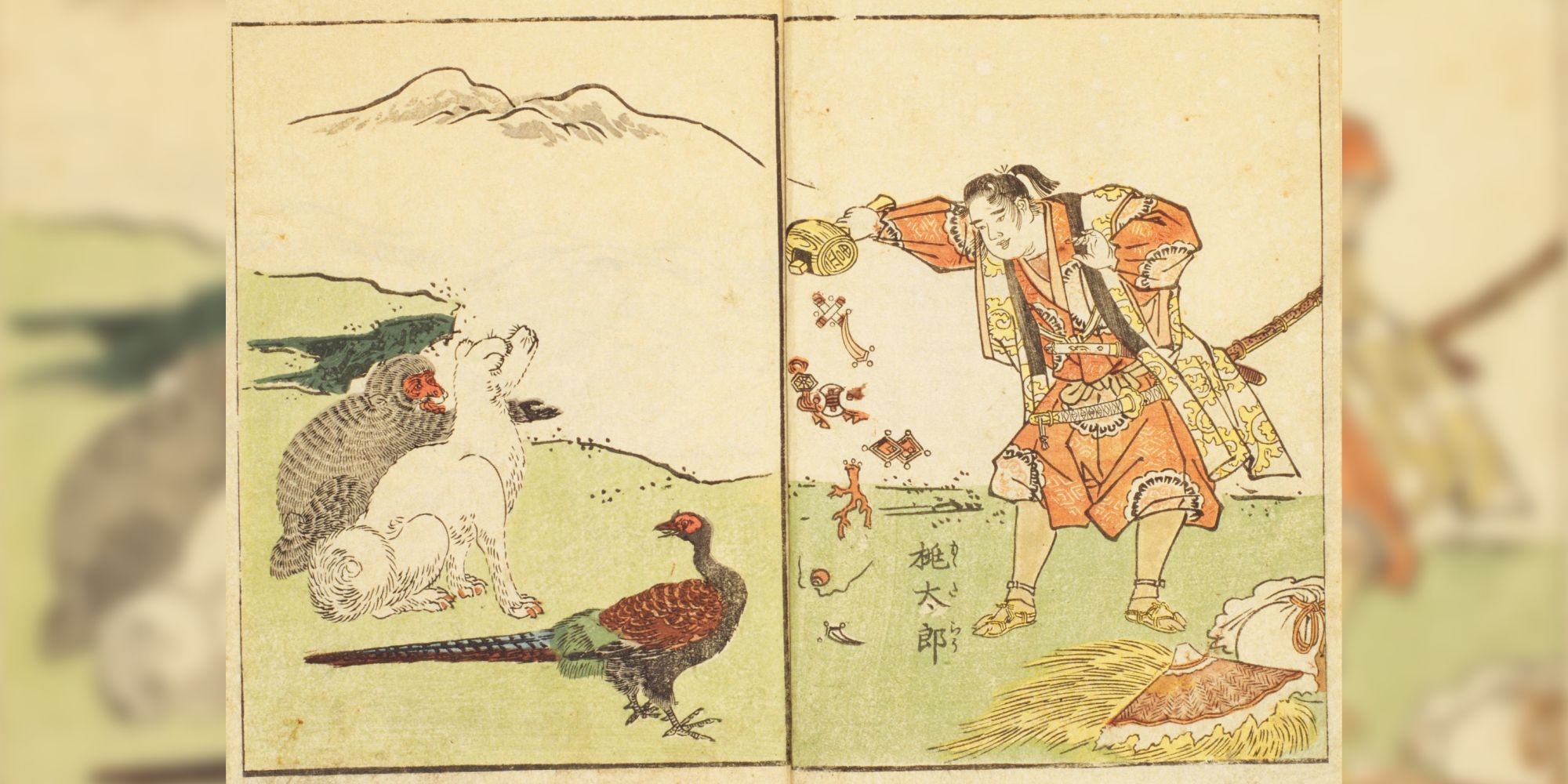 Japanische Kunst von Momotaro, aus alter Folklore.