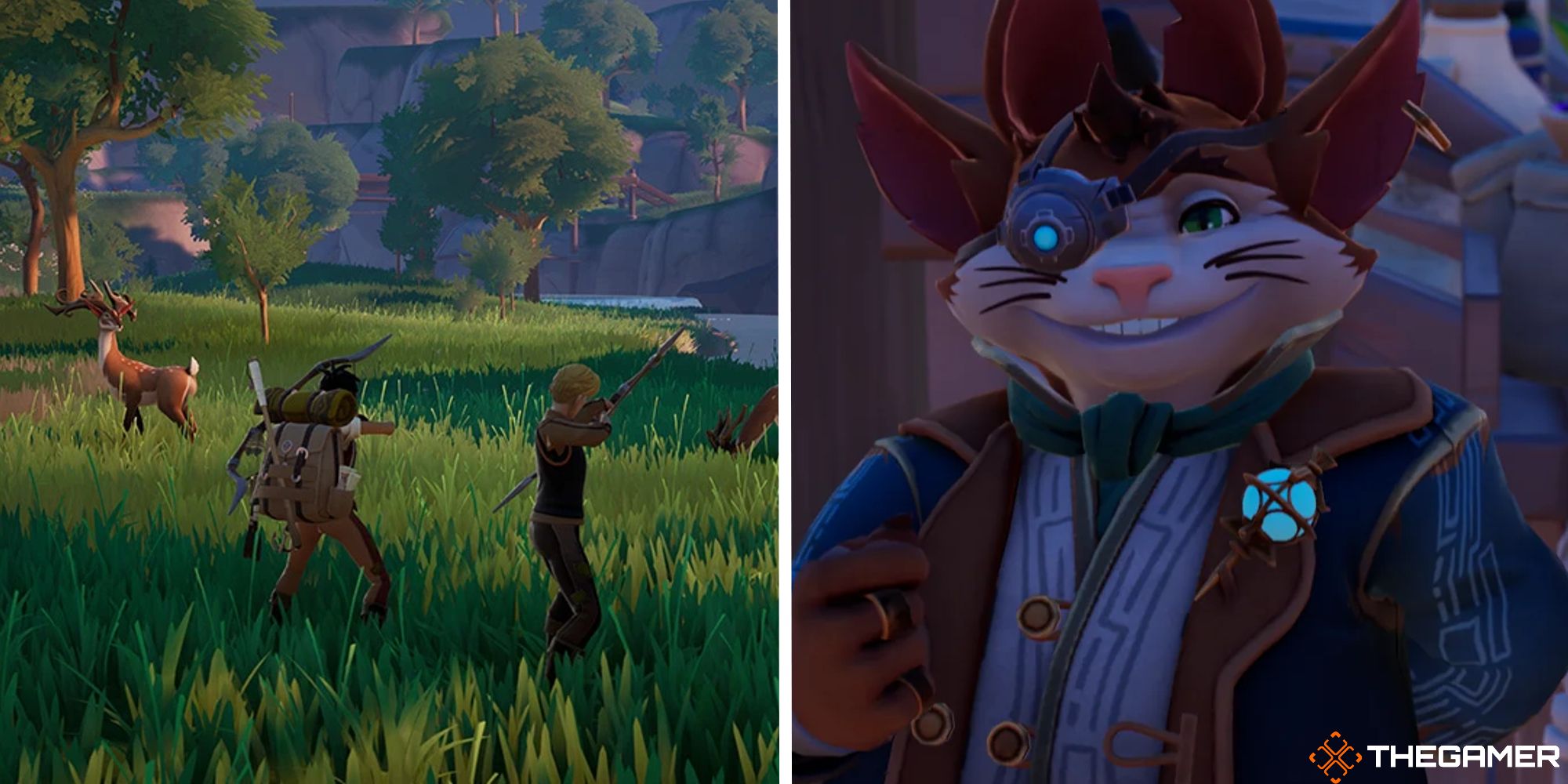 palia split image showing players hunting next to image of zeki looking towards player