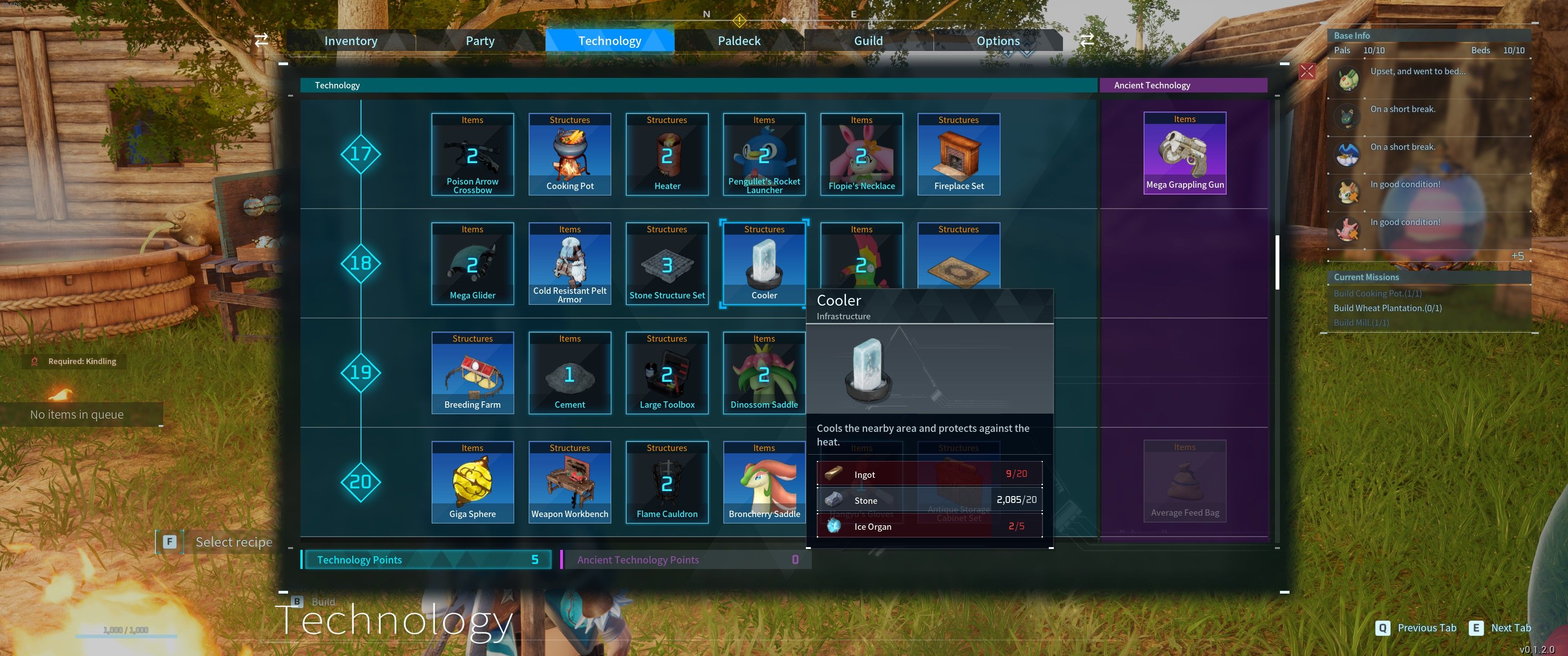 Palworld: An image of the cooler highlighted in the technology menu