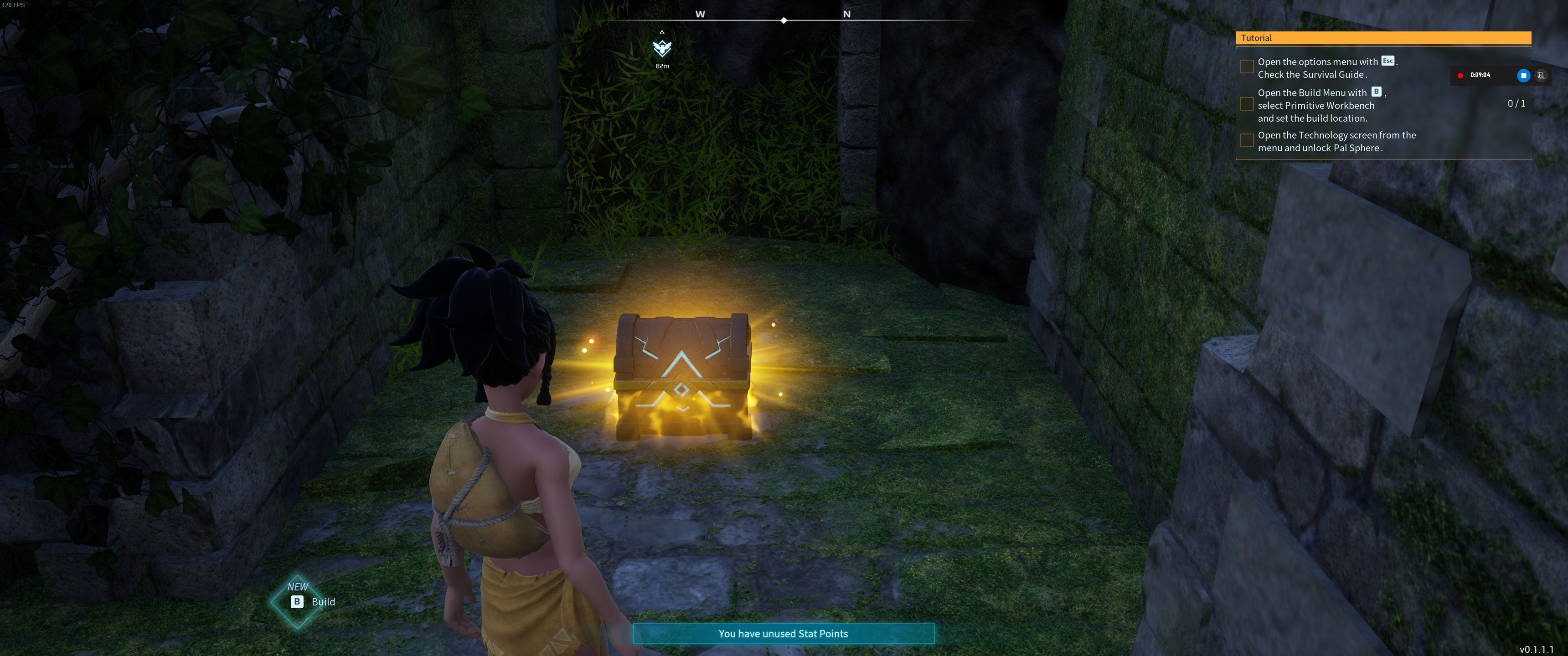 Palworld: The player stands in front of a glowing chest