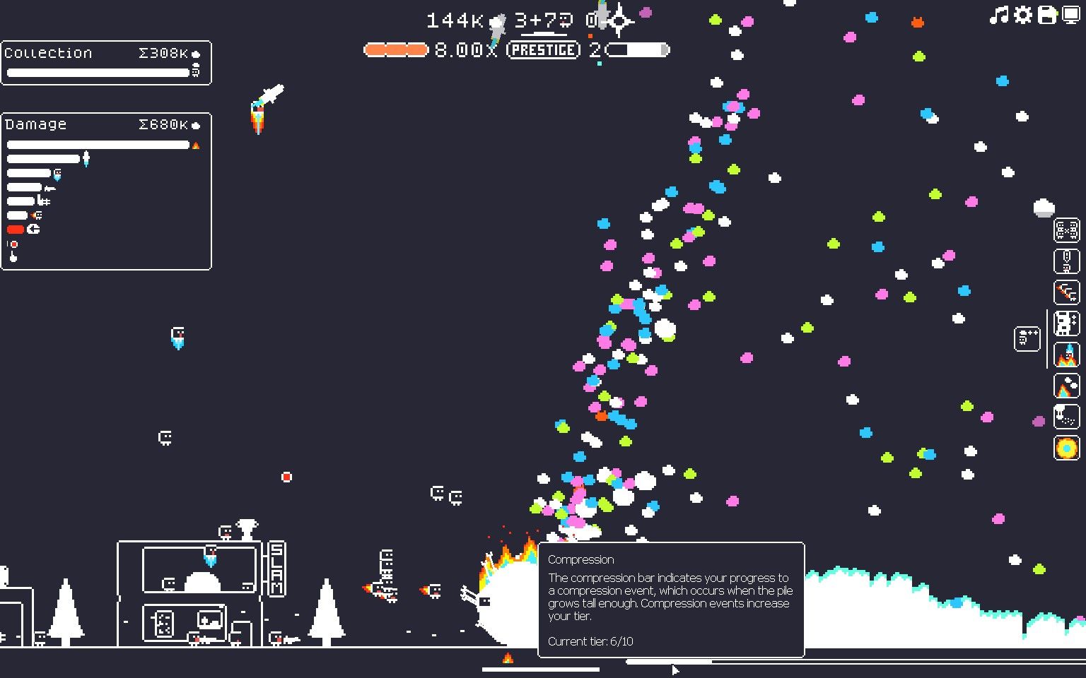 Attacking the rock in The Gnorp Apologue, with more than half the damage coming from fire.