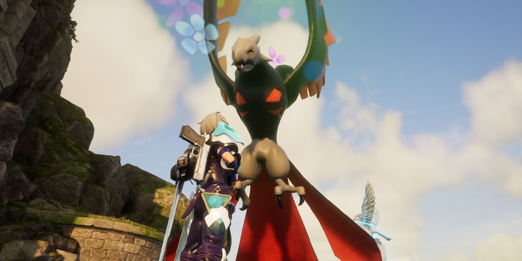 Player standing next to a happy Vanwyrm Palworld