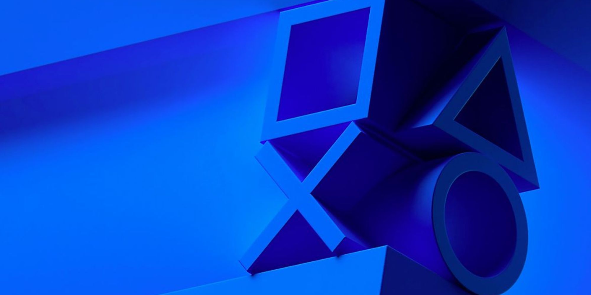 PlayStation's State of Play logo. It's completely blue, with 3D shapes representing the buttons on a PlayStation controller. In order they are: square, triangle, X, and an O. 