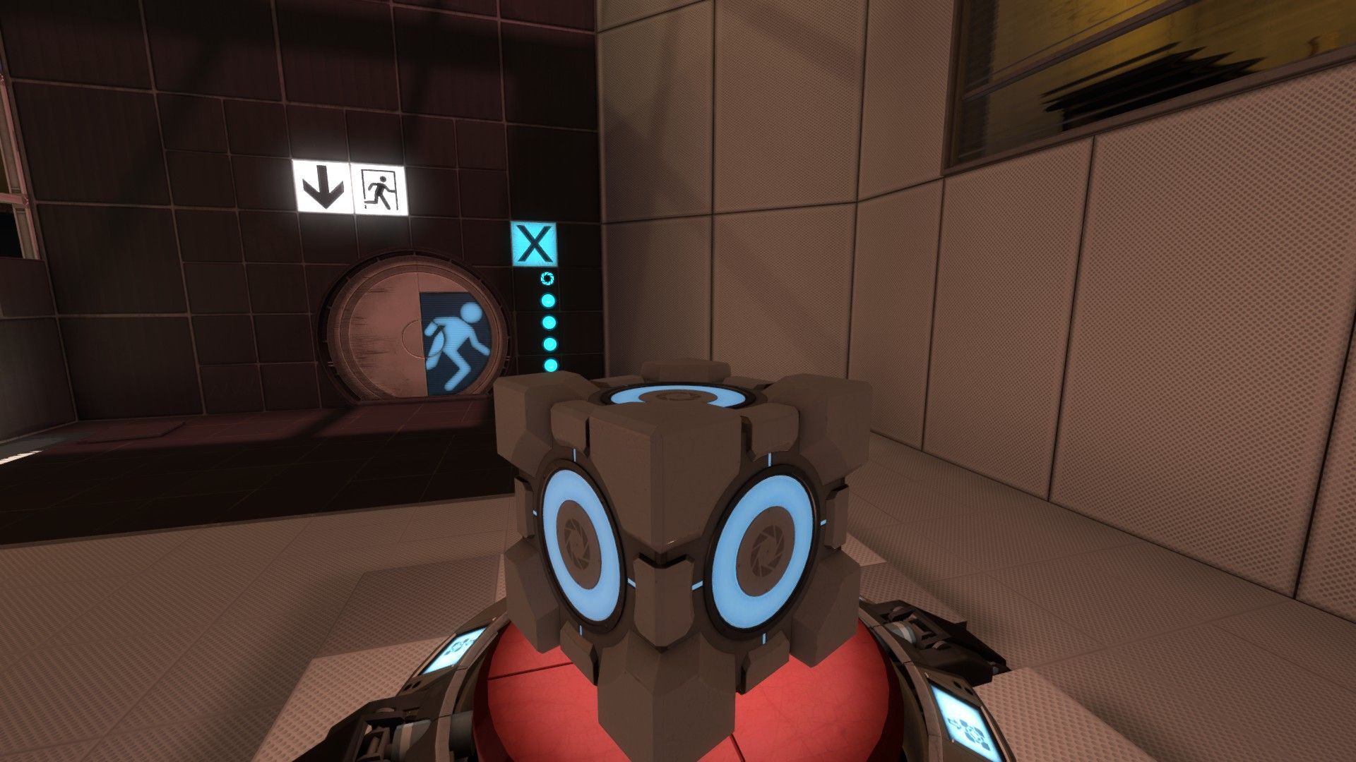 A Cube On A Pressure Pad in Portal: Revolution.