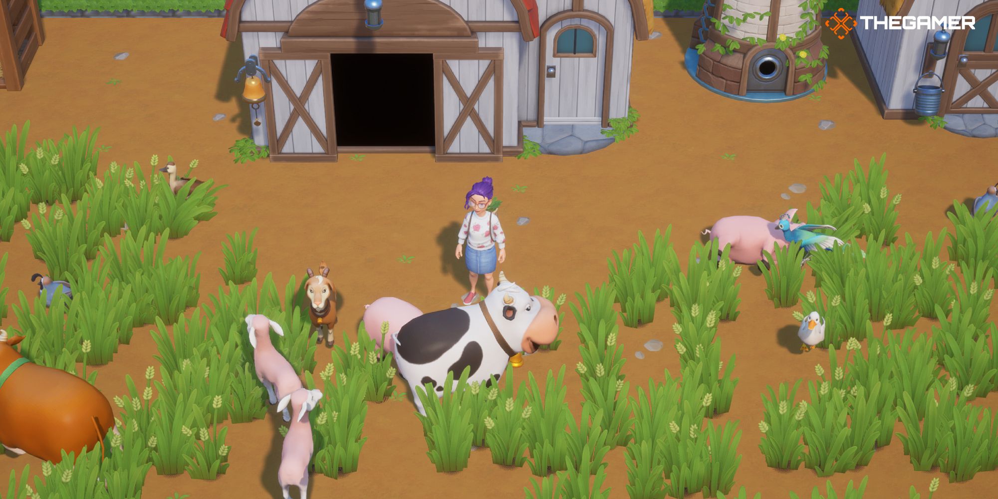 A ranch in Coral Island with pigs and a cow and other farmyard animals